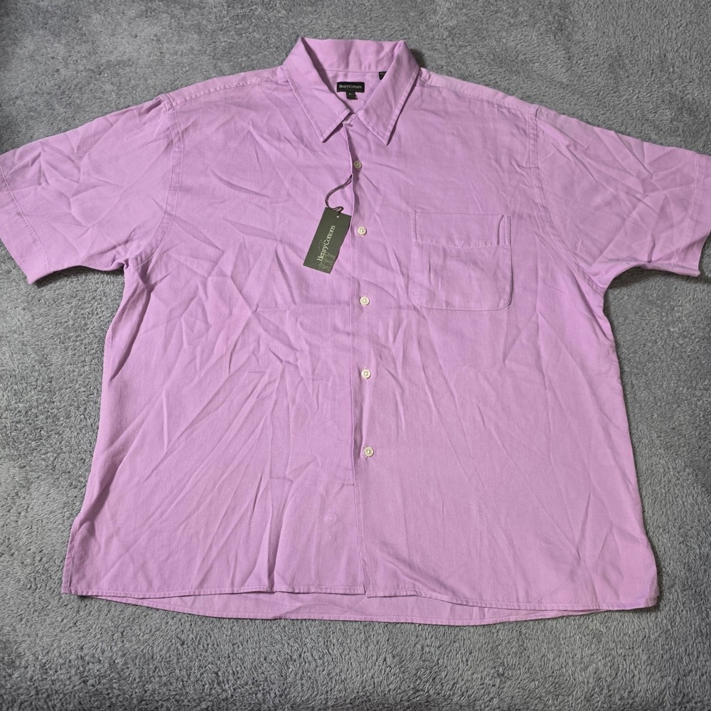 Henry Cotton's Mens L Button Down Shirt Purple Cotton Short Sleeve Pocket